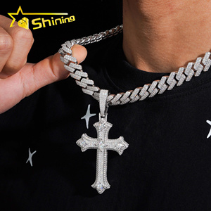 Precio al por mayor de fábrica Hip Hop joyería 925 plata esterlina D Color 3,5 pulgadas VVS Moissanite Iced Out Cruz colgante collar - Product Image 5