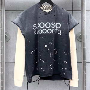 Produzione di T-Shirt Personalizzate a Blocchi di <span class=keywords><strong>Colore</strong></span> in Stile Vintage Oversize con Lavaggio Acido, Streetwear Effetto Vissuto, Manica Lunga, Doppia <span class=keywords><strong>Camicia</strong></span> per Uomo - Product Image 6