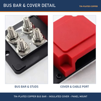 Barre omnibus Andufuse 12V-48V 400A en cuivre étamé avec vis, bloc de distribution d'alimentation 8x3/8 avec couvercle de goujon M10 pour applications automobiles, marines et solaires