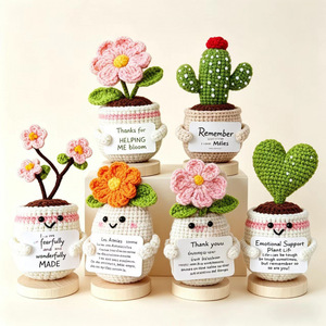 <span class=keywords><strong>Cactus</strong></span> en maceta en miniatura, tejido a mano, transfronterizo, con flores de hilo de lana, que transmiten emociones positivas, decoración de primavera - Product Image 1