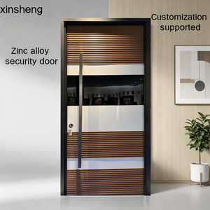 <span class=keywords><strong>Porte</strong></span> d'entrée de sécurité en alliage de zinc à grain de bois, design moderne à bande horizontale, anti-effraction, pour villa, fabrication sur mesure en usine - Product Image 1