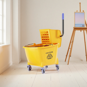 Chariot <span class=keywords><strong>de</strong></span> nettoyage mobile pour restaurant et hôtel, essoreur <span class=keywords><strong>à</strong></span> serpillière manuel, roues silencieuses en plastique épais - Product Image 1