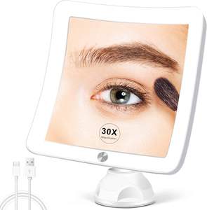 <span class=keywords><strong>Miroir</strong></span> cosmétique pliable éclairé avec capteur LED rechargeable 30X amélioré par le fabricant, avec ventouse - Product Image 2
