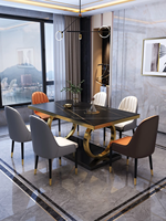 Ensemble de table à manger moderne minimaliste, plateau en marbre, base en acier inoxydable, 4, 6 ou 8 places, rectangulaire, en pierre frittée, pour usage domestique