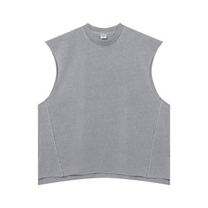 Camiseta sin mangas lavada exterior de calle alta para hombre, camiseta Vintage lavada, chaleco, ropa de calle sin mangas, Hipster camiseta sin mangas, camiseta cuadrada - Product Image 2