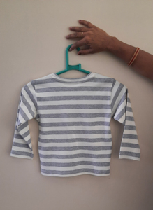 Etiqueta privada Ray Camiseta Algodón orgánico Cuello Mangas completas Fiesta informal Estilo Gris Blanco Rayas Unisex Escuela Hogar 6 años + - Product Image 5