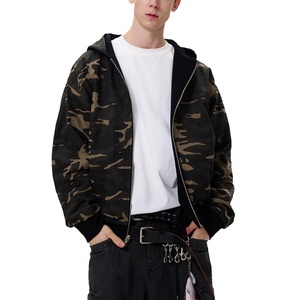 Sweat-shirts réversibles camouflage en coton 100% vintage pour hommes, style streetwear hip-hop, coupe ample avec fermeture éclair - Product Image 3
