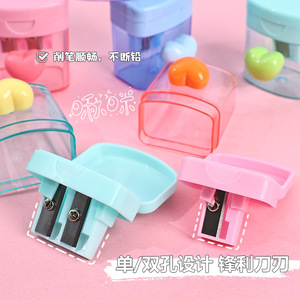 Macaron màu phim hoạt hình hai lỗ bút chì quay trong suốt nắp Băng bốn màu tình yêu cho học sinh tiểu học - Product Image 3