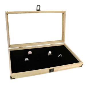 Custom Logo Wooden Glass Top Wood Jewelry Display Case Accessories Storage Box luxury perfume bottles with box packaging