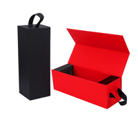 Boîtes rigides en carton rectangulaires avec logo personnalisé, estampillage noir et rouge de luxe, fermeture magnétique, boîte cadeau pour vin en papier pliable