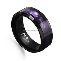 Bague en tungstène noir POYA 8MM avec incrustation de pierre naturelle violette pour homme, cadeau de festival, cadeau de fiançailles pour les amoureux