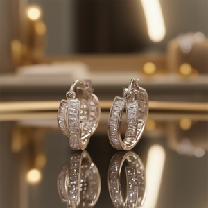 Orecchini a Cerchio Placcati in Oro Rosa con Cristalli e Strass, Gioielli di Lusso da Donna per Uso Quotidiano - Product Image 2