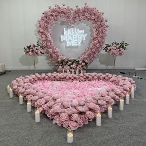 Y-HFA143 Arco de flores artificiales en forma de corazón rosa al por mayor, arco de rosas en forma de corazón, arco de flores de seda para decoración de bodas - Product Image 2
