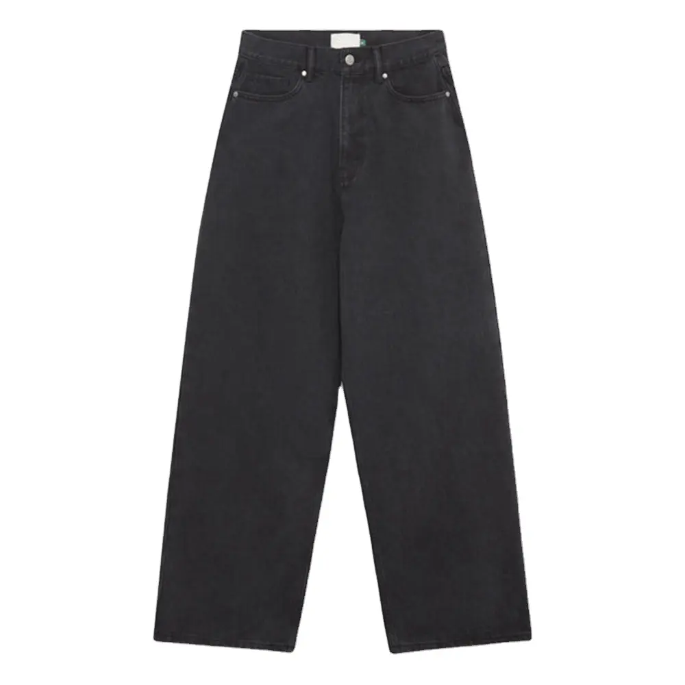 Jeans neri ricamati Vintage a stella rossa da uomo in cotone 100% oversize con cintura a metà con effetto invecchiato cinque tasche