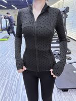 Veste athlétique personnalisée pour femme avec fermeture éclair intégrale, imprimé à pois, poignets avec passe-pouce, poches latérales zippées, vêtement d'extérieur pour la course et l'entraînement, OEM