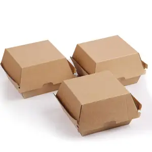 Papel personalizado takeaway clam shell caixa descartável biodegradável fast food embalagens para Mcdonald tamanhos hambúrguer caixa
