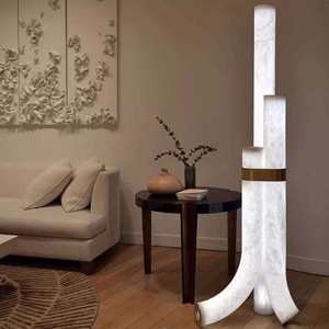 Lampe de sol en marbre espagnol 450*1510, lumière LED, abat-jour blanc, pour salon, chambre à coucher, bureau - Product Image 3