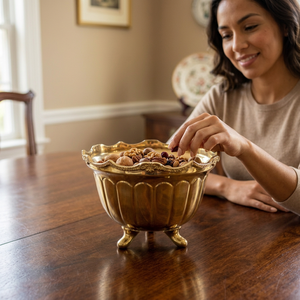 Brass Luxury Gold Double Walled Dishwasher Safe Serving <b>Bowl</b> with Legs-Arabic Majlis Centerpiece for Parties & Bakhoor Oud - Product Image 1