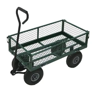 Yeşil römork arabası ağır Metal bahçe arabası