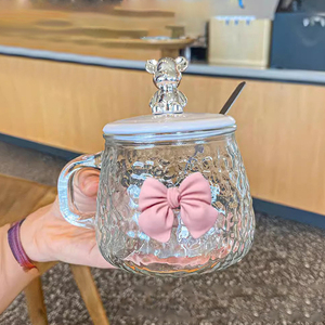 Caneca de Vidro para Café com Leite, Lembrança de Casamento Única e Fofa, para Uso em Casa ou Escritório, com Alça, Tampa e Colher - Product Image 1