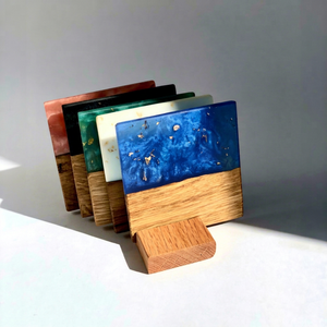 Ensemble de 4 dessous-de-verre carrés en résine et bois faits à la main, design moderne, diamètre 350 mm, épaisseur 5 mm, MN EXPORTS MNE-2819 - Product Image 1