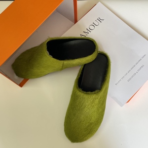 Nuevas Pantuflas de Pelo Sintético Verde 2026, Estilo Casual, Tipo Mule, Forradas de Piel, de Alta Gama, para Mujer - Product Image 4