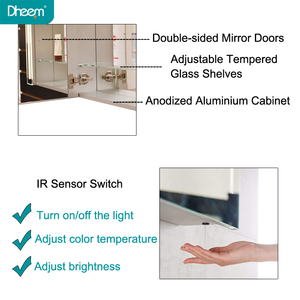 Dheem Étanche coulissante en applique rasage toilette <span class=keywords><strong>salle</strong></span> <span class=keywords><strong>de</strong></span> <span class=keywords><strong>bain</strong></span> vanité <span class=keywords><strong>miroir</strong></span> armoire à bijoux avec lumières - Product Image 6