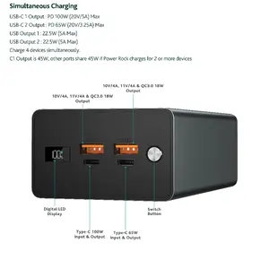 2022 개인 PD100W 더블 USB 빠른 충전 배터리 팩 40000mAh 내구성 충전 전원 은행