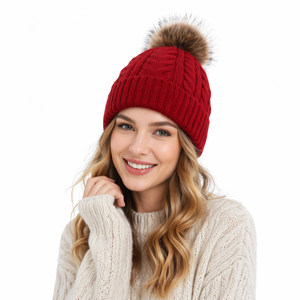 Bonnets en laine tricotée pour homme et <span class=keywords><strong>femme</strong></span>, chauds pour l'hiver, avec <span class=keywords><strong>pompon</strong></span> en fourrure, possibilité d'ajouter un logo personnalisé - Product Image 3
