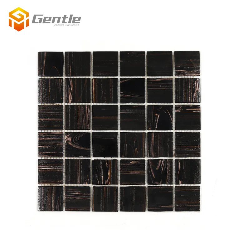 320*320 Mm Tahan Air Dapur Backsplash Square Kaca Mosaik 50 50 5 Mm Mix Coklat Gelap Glossy Glass hot Melt Mosaik