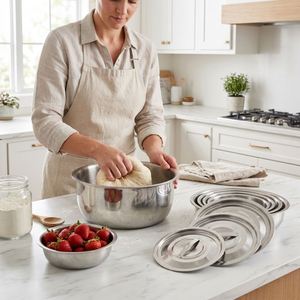 Offre Spéciale – Batterie de Cuisine 5 Pièces en Acier Inoxydable au Design Moderne, Poêles à Fond Induction Antiadhésives, Compatibles Lave-Vaisselle, Prix Bas - Product Image 1
