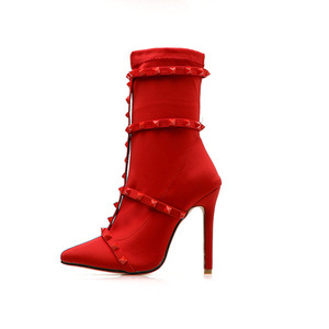 Nouvelles bottes courtes pour femmes, style transfrontalier Europe et États-Unis, en tissu extensible, à bout pointu et talon aiguille, pour l'hiver - Product Image 3