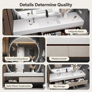 Mueble de Baño con Lavabo Individual de 36-92 Pulgadas, Muebles Modernos de Madera Sólida con Espejo Redondo Antivaho - Product Image 4