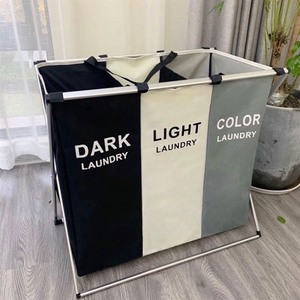Logo Collapsible Large Laundry <strong>Hamper</strong> Waterproof Home Laundry Basket Dirty Clothes Storage Basket Three Grid Organizer Basket - Product Image 4