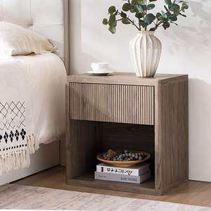 Nightstand With Drawer Storage <b>Fluted</b> Bedside Table Modern Wide Night Stand End Table Large Mid Century Design - Product Image 1