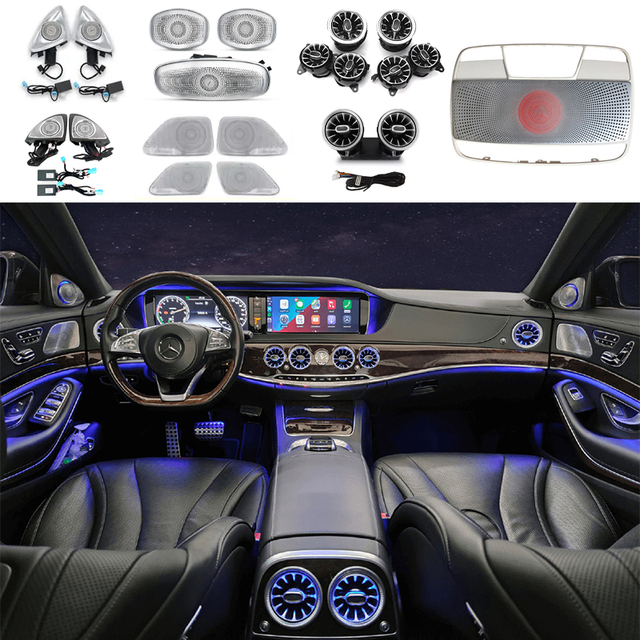 64 Color Ambient Lighting Kit for Mercedes Benz S-Class W222 Turbine Air Vent Rotating Tweeter LED Interior Atmosphere Light