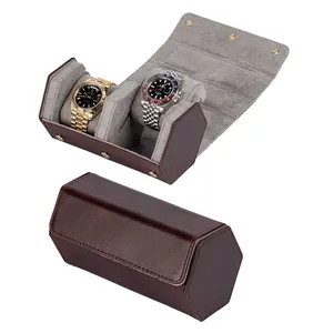 Oem Luxe Custom Logo Horloge Box 2 3 Slots Bruin Pu Lederen Horloge Geschenkdoos Reizen Opslag Heren Verpakking Horloge Doos