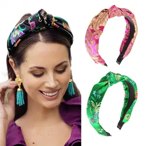 मुद्रित मध्य गाँठ कपड़े हेडबैंड डिजाइनर धनुष hairbands बाल सामान सिर महिलाओं क्रिसमस फूल पुष्पांजलि हेडबैंड