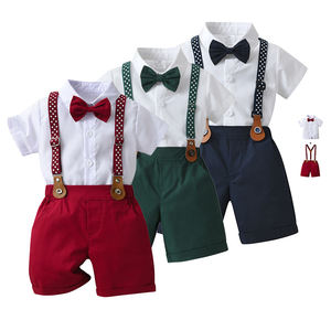 Venta al por mayor de ropa de algodón para niños de 8 años, conjuntos de traje de 2 piezas para bodas, niños pequeños, Media manga + monos - Product Image 1