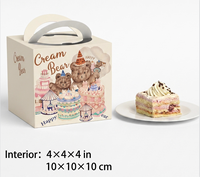 Boîte à gâteau portable en papier couché motif Ours Crème avec poignée et marque-page translucide à thème IP (impression quadricolore)