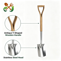 Bêche de jardinage en acier inoxydable, manche en bois de frêne antique en forme de Y, pelle antirouille pour jardinage domestique, transplantation agricole et aménagement paysager