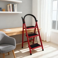 Échelle escamotable moderne en acier pour intérieur et extérieur, 3 marches, rouge, pliable, légère, télescopique