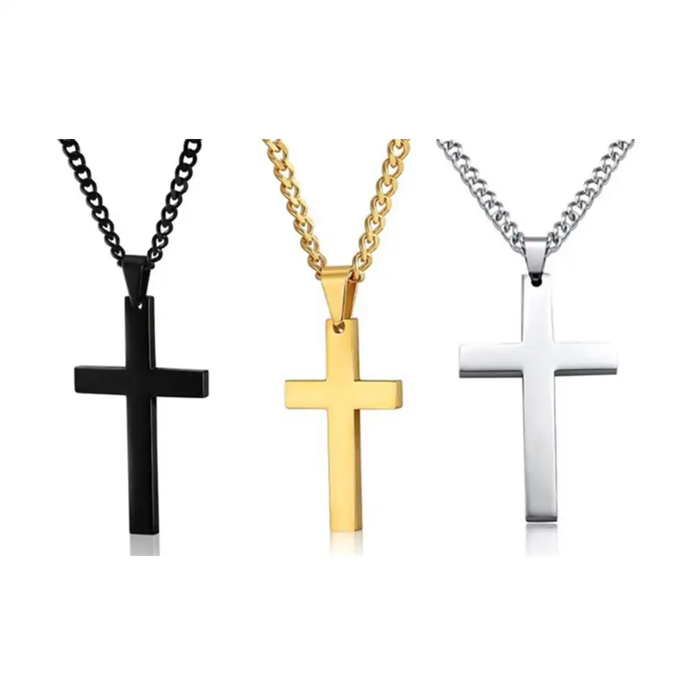 Cross Necklace Plated Gold Silver Black Prayer Choker Cross Pendant Necklaces For Men Jewelry Gift Custom OEM Stainless Steel