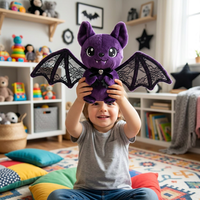 Peluche chauve-souris personnalisée pour Halloween, 25-40 cm, avec ailes en dentelle, animal en peluche doux pour cadeau d'Halloween, décoration de fête, OEM ODM