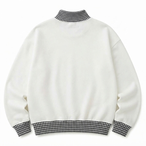 Suéter de punto 100% algodón para mujer, cuello alto, corte regular, estilo gingham verde, hombros caídos, personalizable en color y talla, para otoño. - Product Image 5