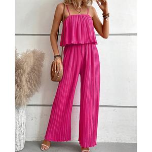 Nuevo Diseño Personalizado, Mono de Mujer de Alta Calidad, Sólido, Plisado, de Pierna Ancha - Product Image 1