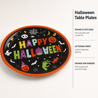 Assiettes en papier laminé pour Halloween, résistantes à l'eau et à la graisse, jetables, pour salades, fruits, barbecues, traiteur, vente en gros