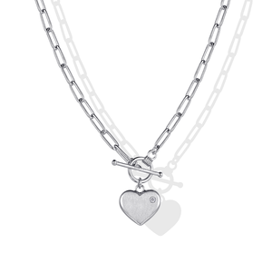 Collana con Ciondolo a Forma di Cuore in Oro Bianco 9K, Gioielli di Moda per Donna - Product Image 1