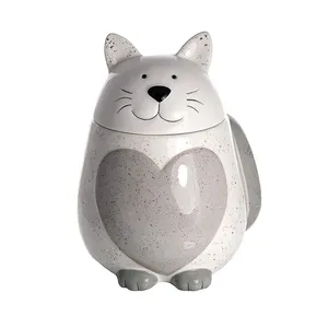 Ceramic Cat Design Kitchen Storage Jar Canister with Lid Sugar Treats Jar