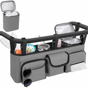 Organisateur de poussette double hautement compatible, sac de rangement isotherme portable en nylon imperméable et toile résistante à l'eau pour bébé - Product Image 1